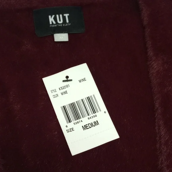 🆕 KUT "JANA" WINE BURGUNDY FUZZY OPEN FRONT CARDIGAN SWEATER WITH POCKETS - Picture 11 of 13